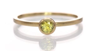 4mm Green Montana Sapphire Martini Bezel Skinny 14k yellow gold Stacking Solitaire Ring, Ready To Ship, size 4-9