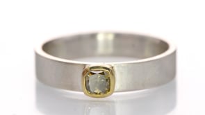 Fancy Cushion yellow-brown Diamond Sterling Silver & 14k Yellow Gold Ring, Ready to Ship