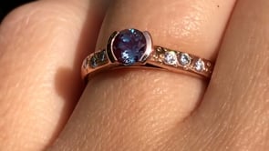 Alexandrite Half Bezel Diamond Star Dust Engagement Ring