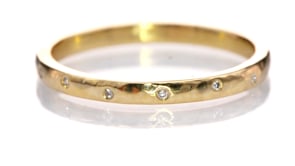 Thin Diamond Wedding Ring Skinny Gold Hammered Texture Wedding Band