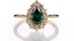 Pear Green Moissanite Ophelia Ring - Prong Set Diamond Halo Engagement Ring