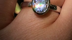 Oval Moissanite Ring Bezel Solitaire Engagement Ring