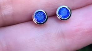 Simple Blue Sapphire Bezel Set Stud Earrings