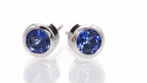 Simple Blue Sapphire Bezel Set Stud Earrings