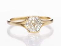 Hexagon Step Cut Moissanite Fold Semi-bezel 10k Yellow Gold Solitaire Engagement Ring