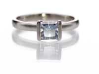 Princess Blue-gray Moissanite  14k White Gold Modified Tension Solitaire Engagement Ring, ready to ship