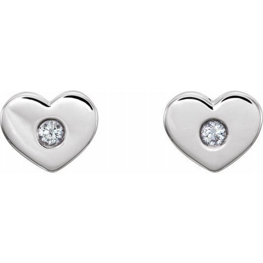 14k Gold Heart Stud Earring with Diamond Accent 14k White Gold Earrings by Nodeform