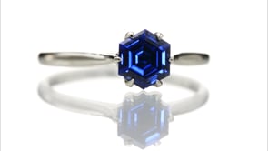 Dahlia Solitaire - Hexagon Blue Sapphire 6-Prong Solitaire Engagement Ring