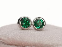 4mm Round Lab Emerald Bezel Stud Earrings