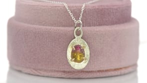 Rose cut Pink/Olive Tourmaline Charm Pendant Necklace in Sterling Silver and 14k gold , Ready to ship