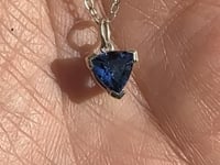 Trillion Blue Lab Grown Sapphire V-Prong Pendant Sterling Silver Necklace, Ready to Ship