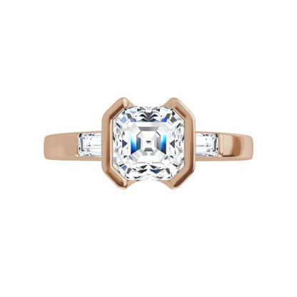 Harper - Three Stone Semi-Bezel Set Engagement Ring with Baguette-shaped Lab Diamonds - Setting only