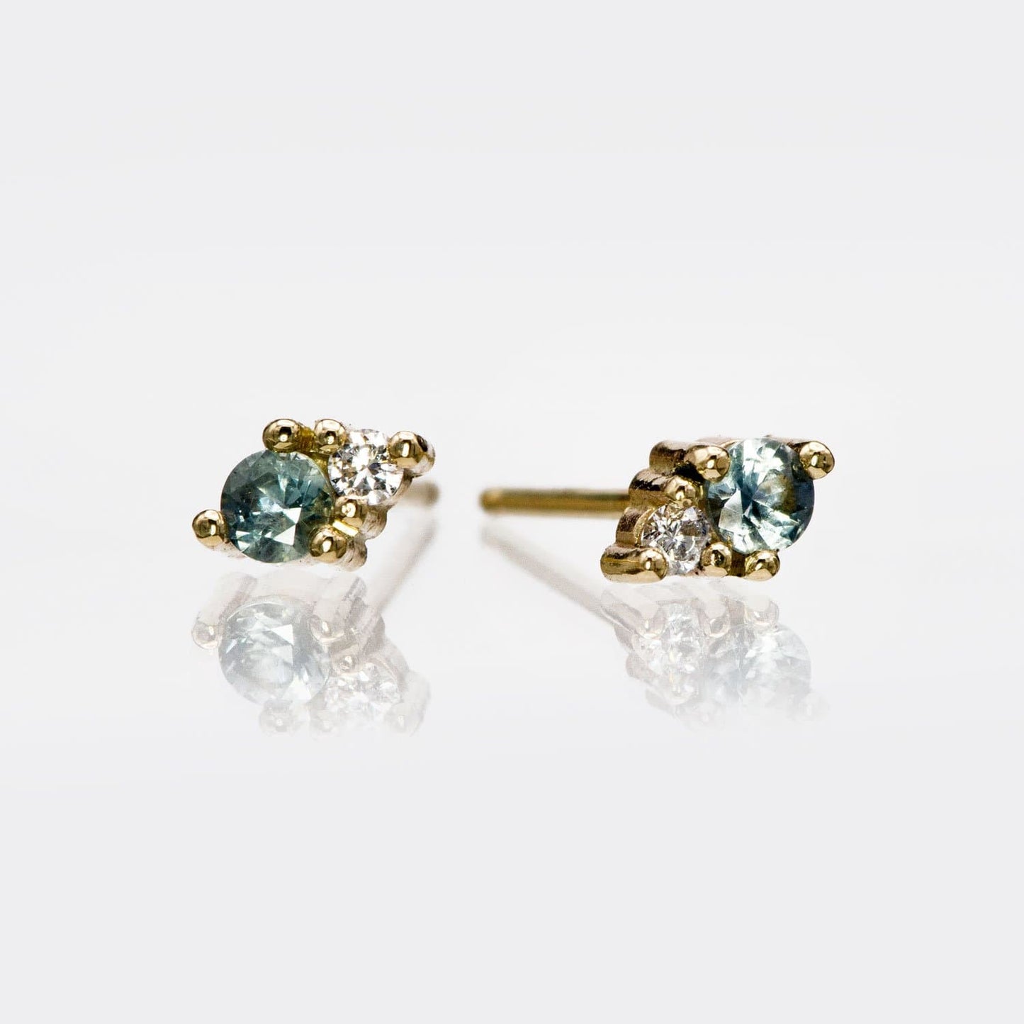 Fair Trade Blue-Green Montana Sapphire & Diamond Stud Earrings Earrings by Nodeform