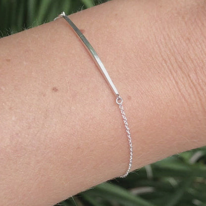 Simple Curved Bar Sterling Silver Chain Bracelet, Ready to Ship