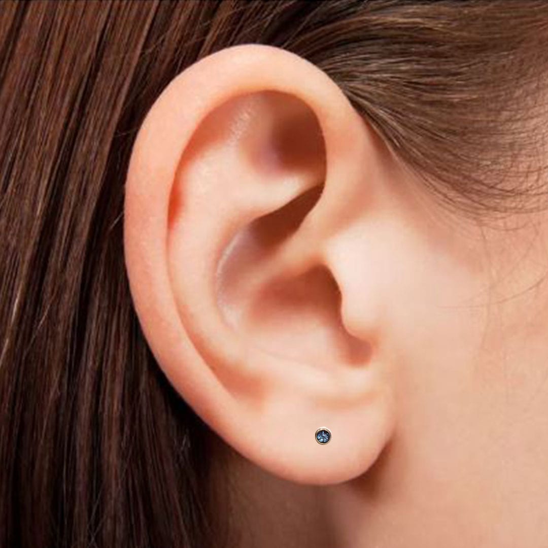 Tiny Alexandrite Bezel Set 14k Rose Gold Stud Earrings, Ready to Ship Earrings by Nodeform