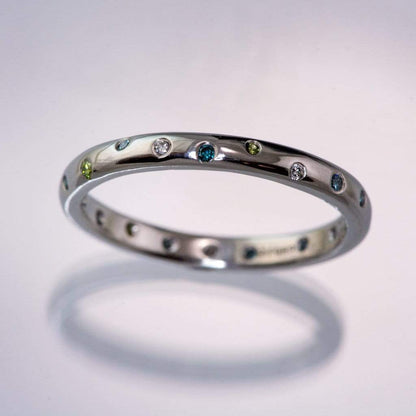 Mariella Band - Narrow Eternity Wedding Ring with white, teal & blue & green diamonds Ring by Nodeform