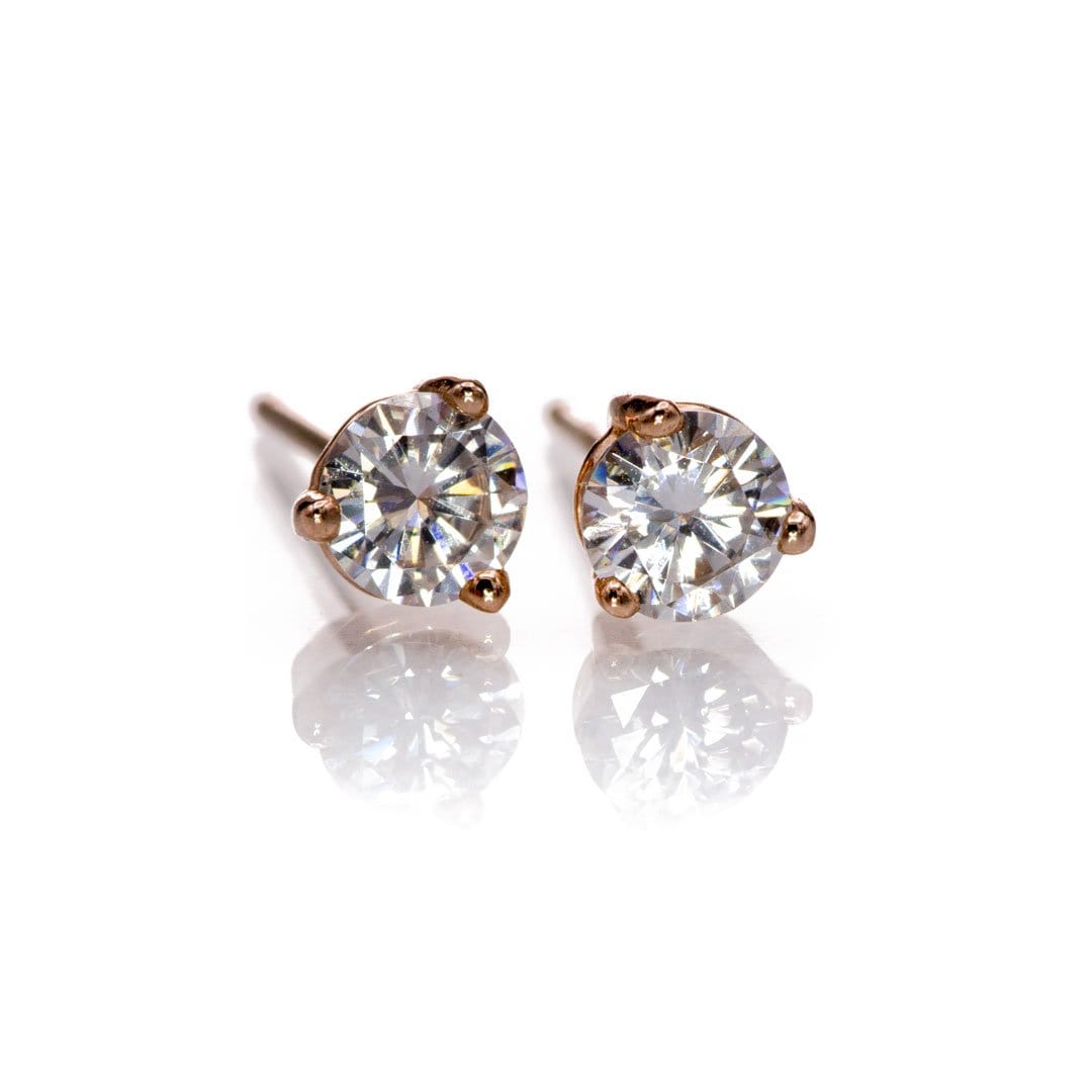 Moissanite 3-Prong Stud Earrings 14k Rose Gold / 4mm Colorless Moissanite (DEF Color) Earrings by Nodeform