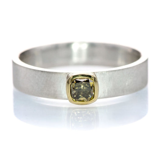 Fancy Cushion yellow-brown Diamond Sterling Silver & 14k Yellow Gold Ring, Ready to Ship Ring Ready To Ship by Nodeform