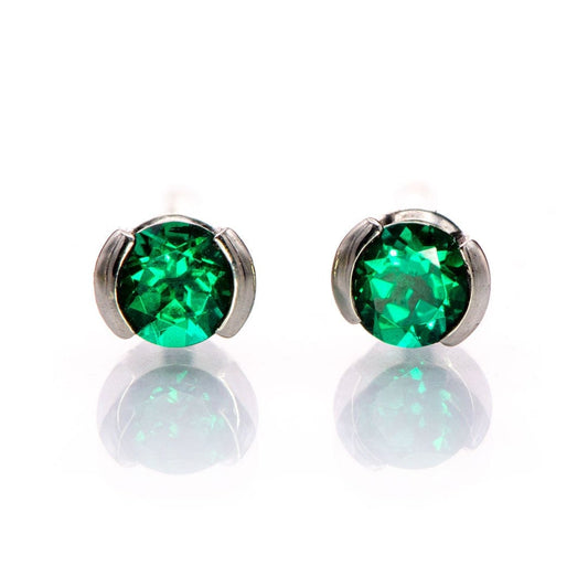 3mm Round Lab Emerald Half Bezel Stud Earrings Earrings by Nodeform