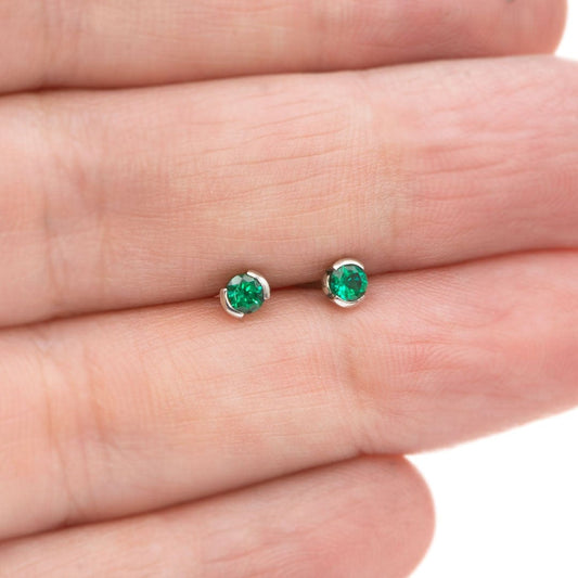 3mm Round Lab Emerald Half Bezel Stud Earrings Earrings by Nodeform
