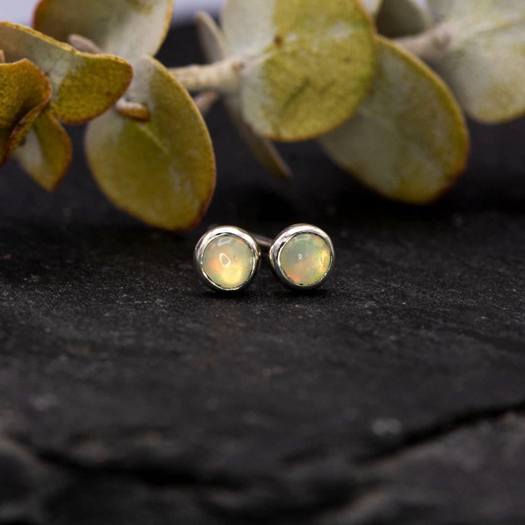 Tiny Opal Cabochon Stud Earrings in Sterling Silver, Ready to Ship 3mm Opal studs Earrings by Nodeform