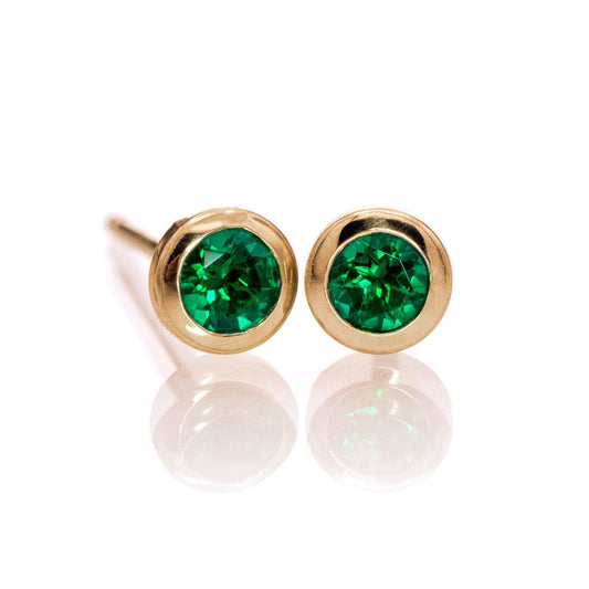 3mm Round Lab Emerald Martini Bezel Stud Earrings 14k Rose Gold Earrings by Nodeform