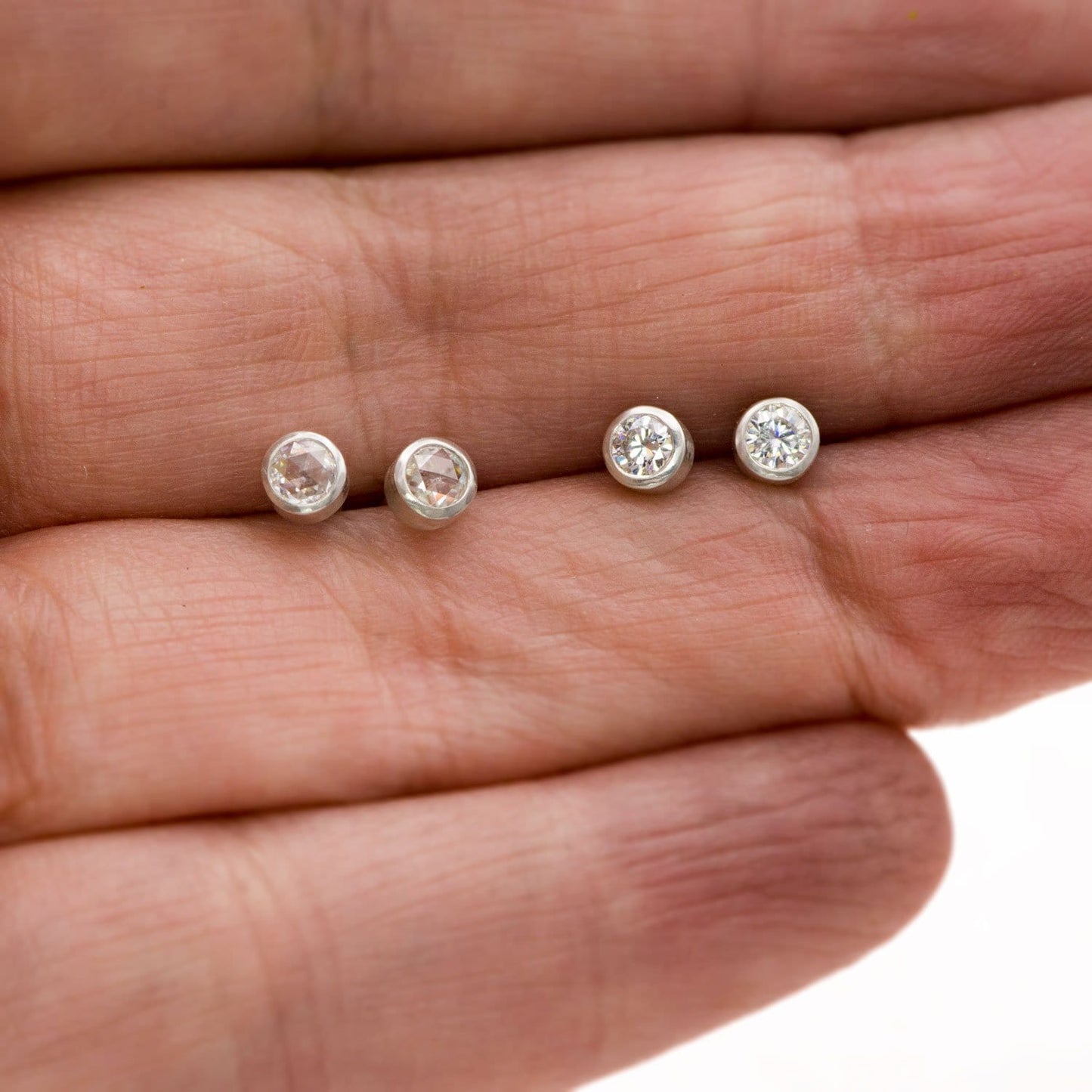 Round Rose Cut Moissanite Bezel Stud Earrings Earrings by Nodeform