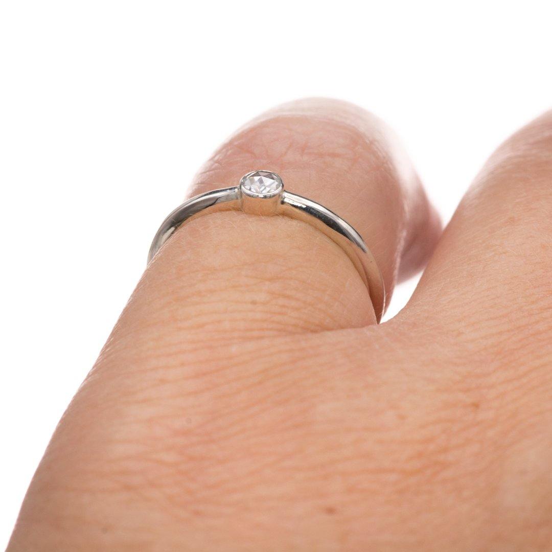 Round 0.06ct Rose Cut Diamond Low Profile Bezel Stacking Ring Ring by Nodeform