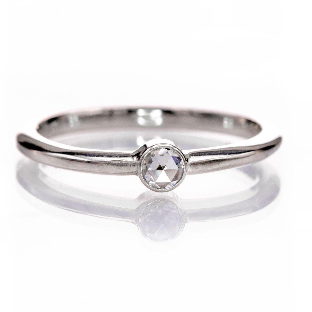 Round 0.06ct Rose Cut Diamond Low Profile Bezel Stacking Ring 14k White Gold Ring by Nodeform