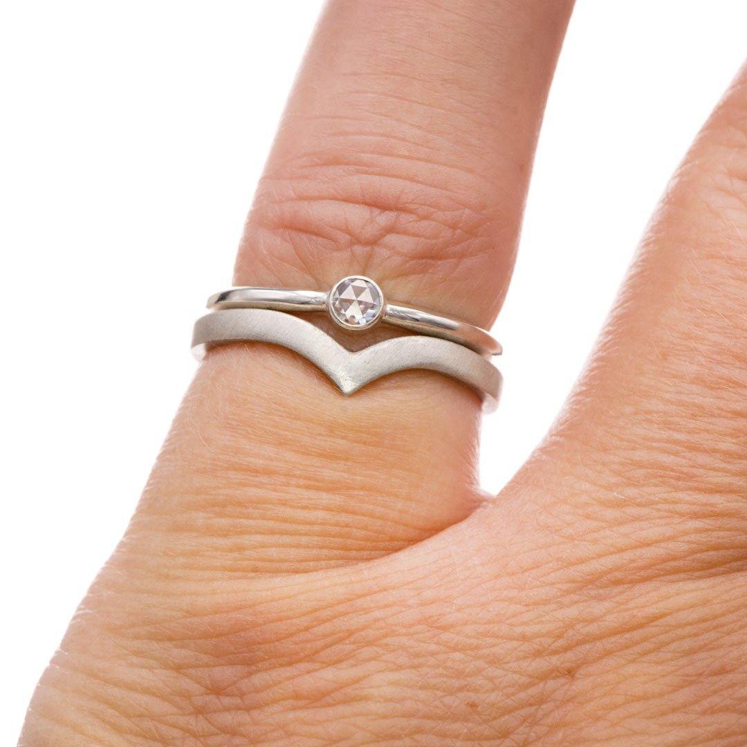 Round 0.06ct Rose Cut Diamond Low Profile Bezel Stacking Ring Ring by Nodeform