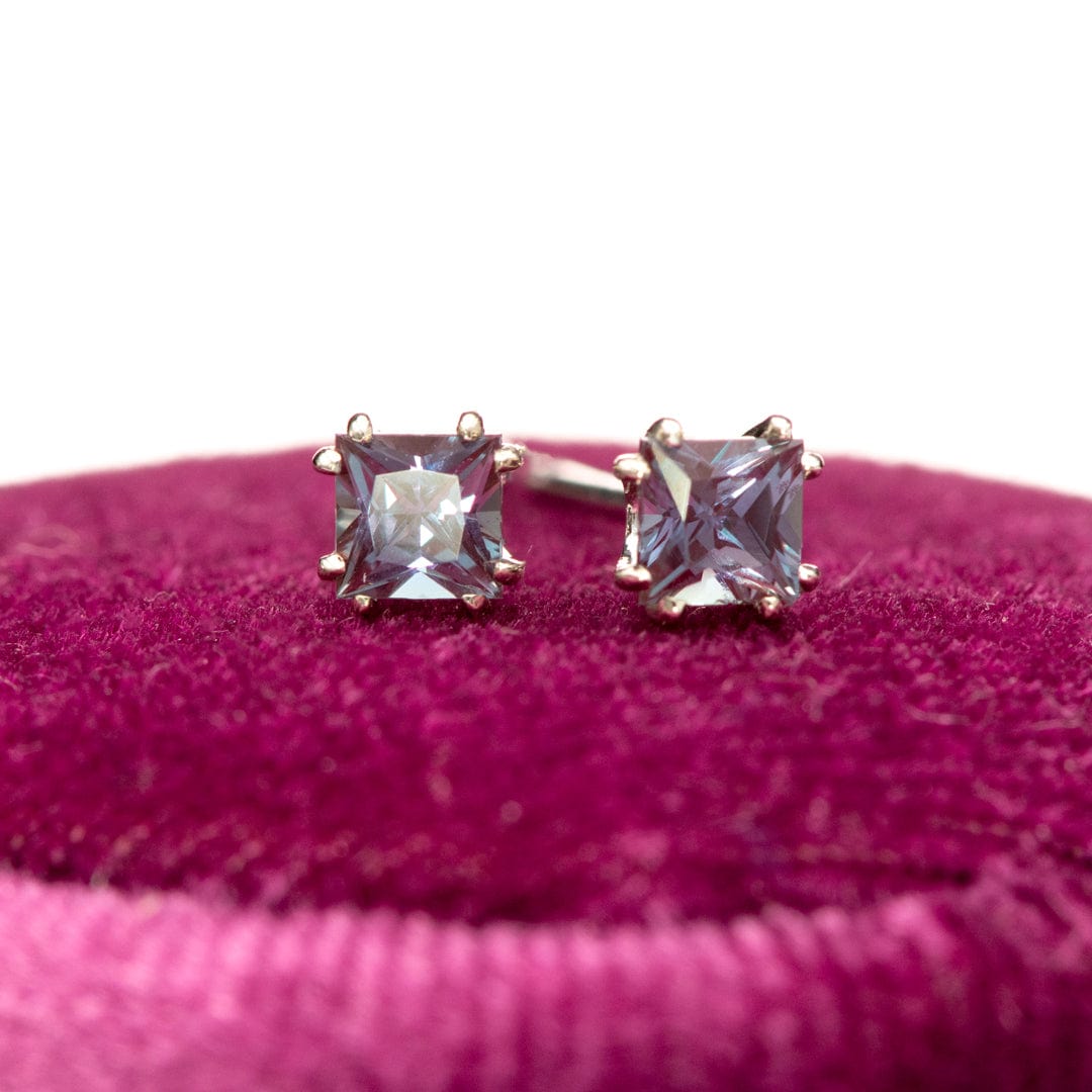 3mm Princess Cut Alexandrite 14k White Gold Double Prong Stud Earrings, Ready To Ship Earrings by Nodeform