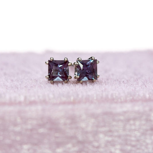 3mm Princess Cut Alexandrite 14k White Gold Double Prong Stud Earrings, Ready To Ship Earrings by Nodeform