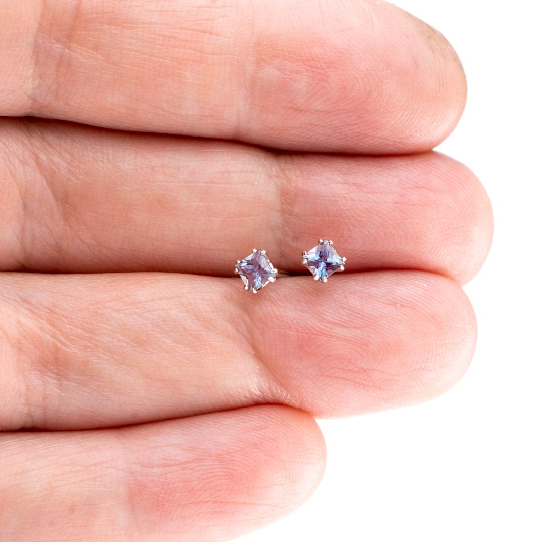 3mm Princess Cut Alexandrite 14k White Gold Double Prong Stud Earrings, Ready To Ship Earrings by Nodeform