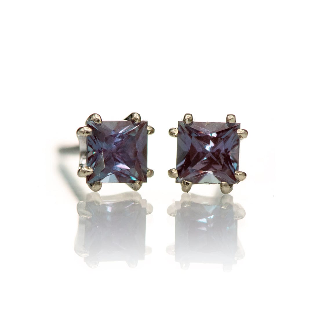 3mm Princess Cut Alexandrite 14k White Gold Double Prong Stud Earrings, Ready To Ship Earrings by Nodeform