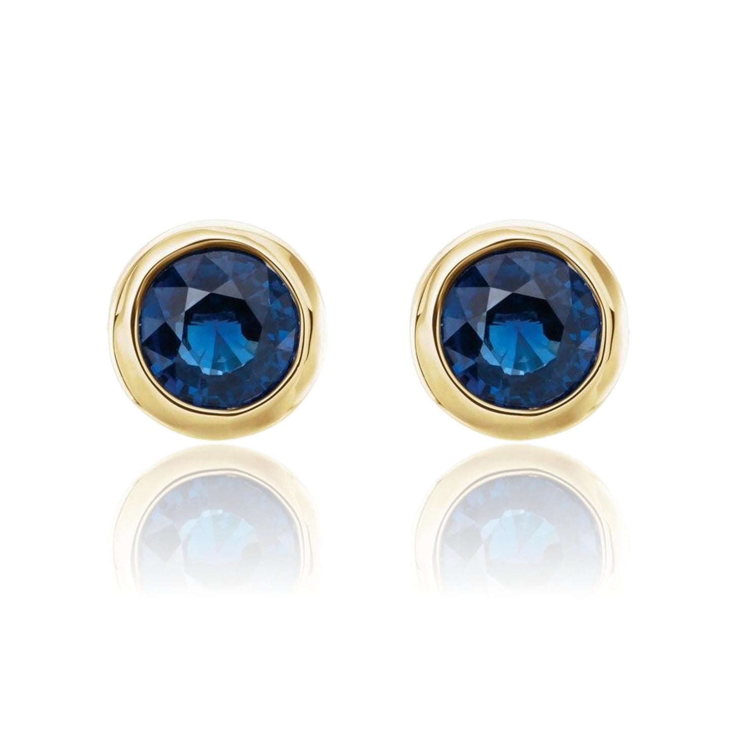 Simple Blue Sapphire Bezel Set Stud Earrings 14k Yellow Gold / 4mm Lab Created Sapphires Earrings by Nodeform