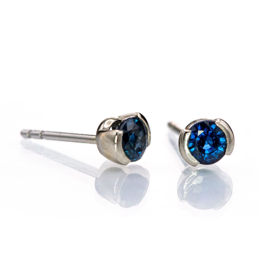 Blue Sapphire 14k Gold Half Bezel Stud Earrings Earrings by Nodeform