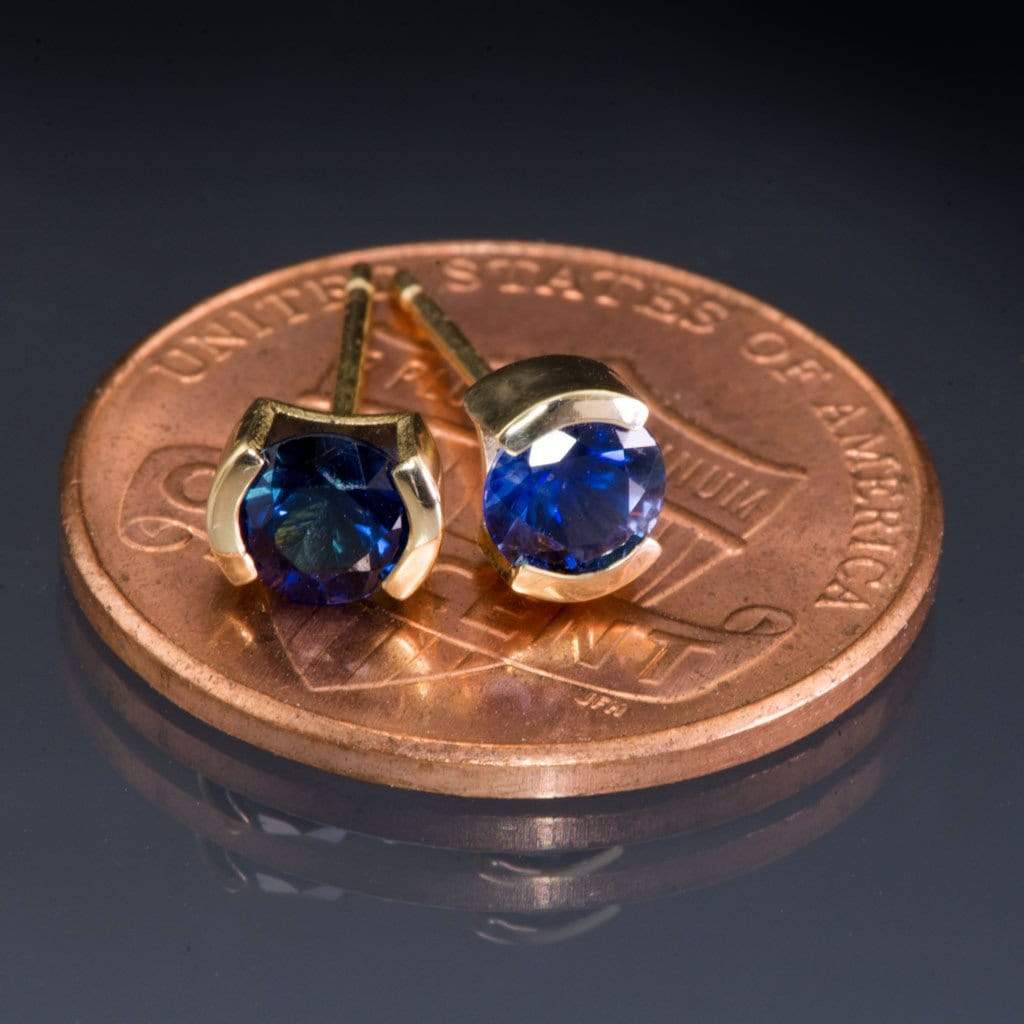 Blue Sapphire 14k Gold Half Bezel Stud Earrings Earrings by Nodeform