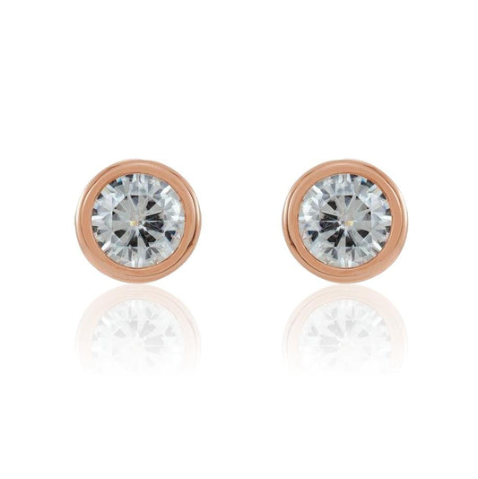 Round Brilliant Cut Moissanite Bezel Stud Earrings 3mm Forever One Colorless Moissanite (D-F) / 14k Rose Gold Earrings by Nodeform