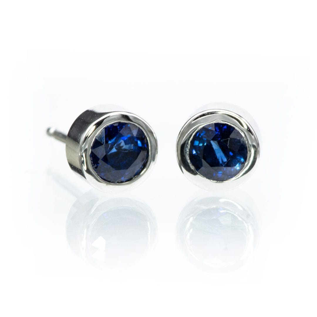 Simple Blue Sapphire Bezel Set Stud Earrings Earrings by Nodeform