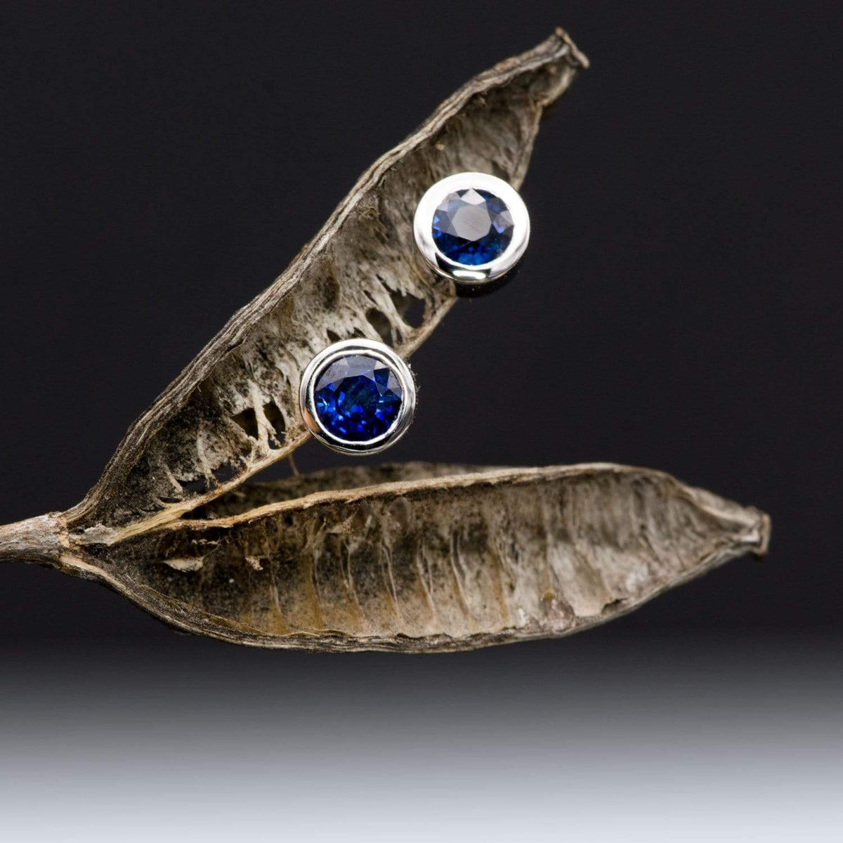 Simple Blue Sapphire Bezel Set Stud Earrings Earrings by Nodeform
