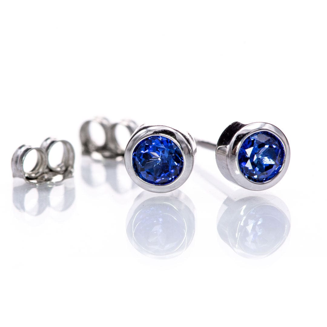 Simple Blue Sapphire Bezel Set Stud Earrings Earrings by Nodeform