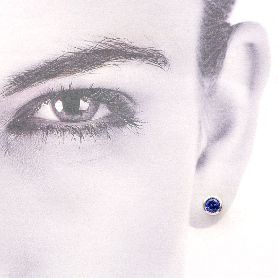 Simple Blue Sapphire Bezel Set Stud Earrings Earrings by Nodeform