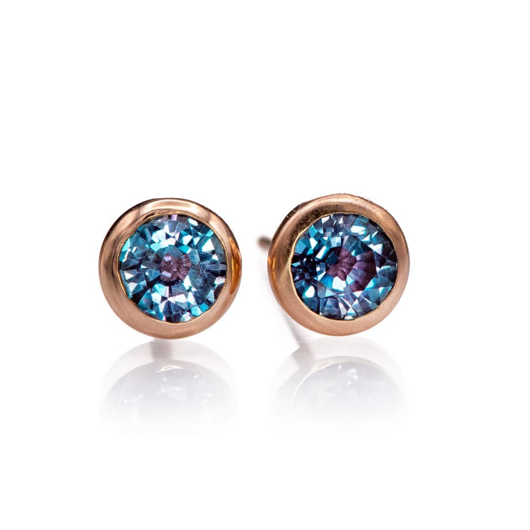 4mm Lab Alexandrite 14k Rose Gold Martini Stud Earrings, Ready to Ship Earrings by Nodeform