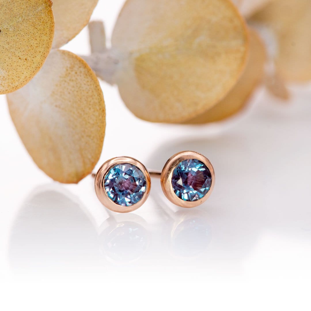 4mm Lab Alexandrite 14k Rose Gold Martini Stud Earrings, Ready to Ship Earrings by Nodeform