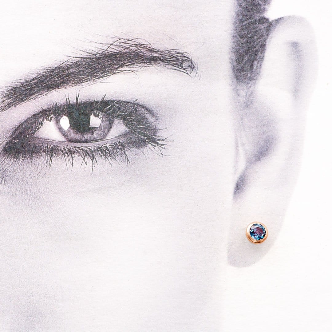 4mm Lab Alexandrite 14k Rose Gold Martini Stud Earrings, Ready to Ship Earrings by Nodeform