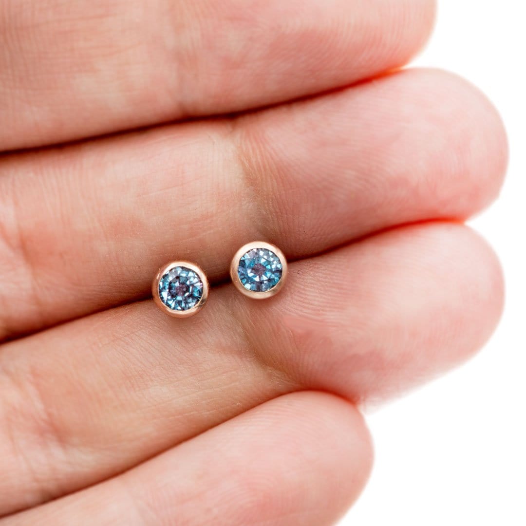 4mm Lab Alexandrite 14k Rose Gold Martini Stud Earrings, Ready to Ship Earrings by Nodeform