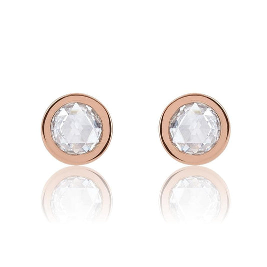 Round Rose Cut Moissanite Bezel Stud Earrings 3mm Forever One Colorless Moissanite (D-F) / 14k Rose Gold Earrings by Nodeform