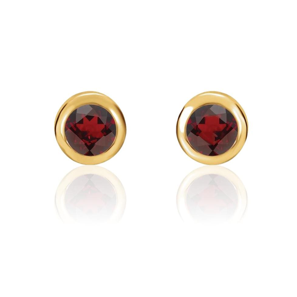 4mm Garnet Bezel Set Stud Earrings 14k Yellow Gold Earrings by Nodeform
