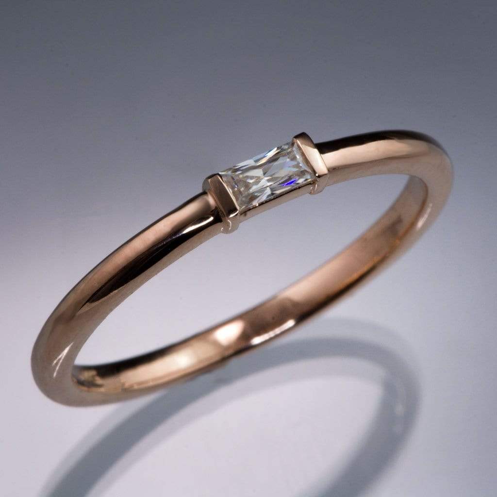 Baguette Moissanite Stacking Solitaire Engagement or Anniversary Ring Step Cut Near-Colorless F1 Moissanite (GHI Color) / 14k Rose Gold Ring by Nodeform