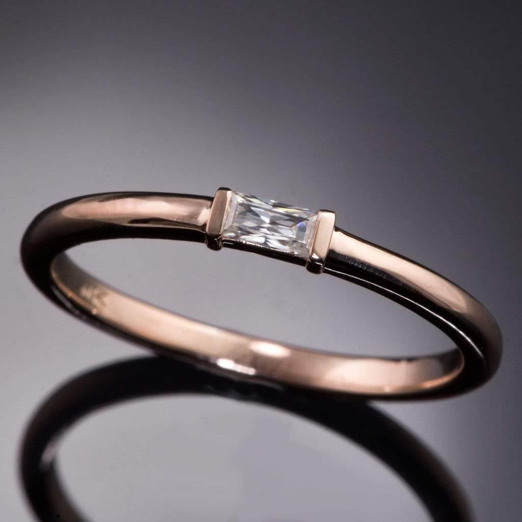 Baguette Moissanite Stacking Promise Solitaire Ring Ring by Nodeform